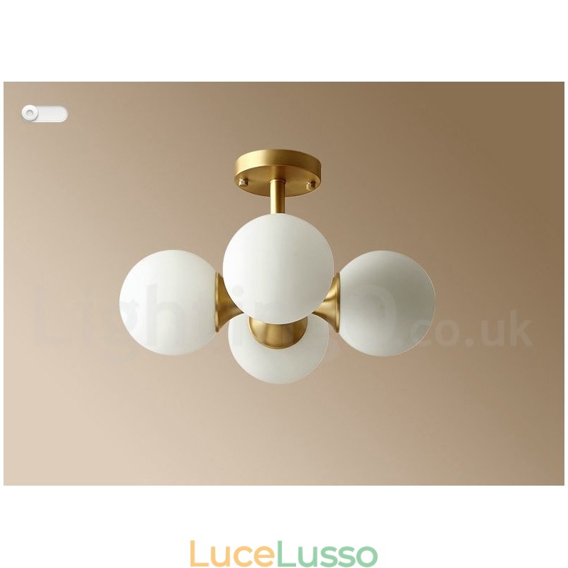 Lampada da soffitto a filo in ottone puro, moderna, contemporanea, semplice, rustica, retrò, vintage, con paralumi in vetro, 4 luci