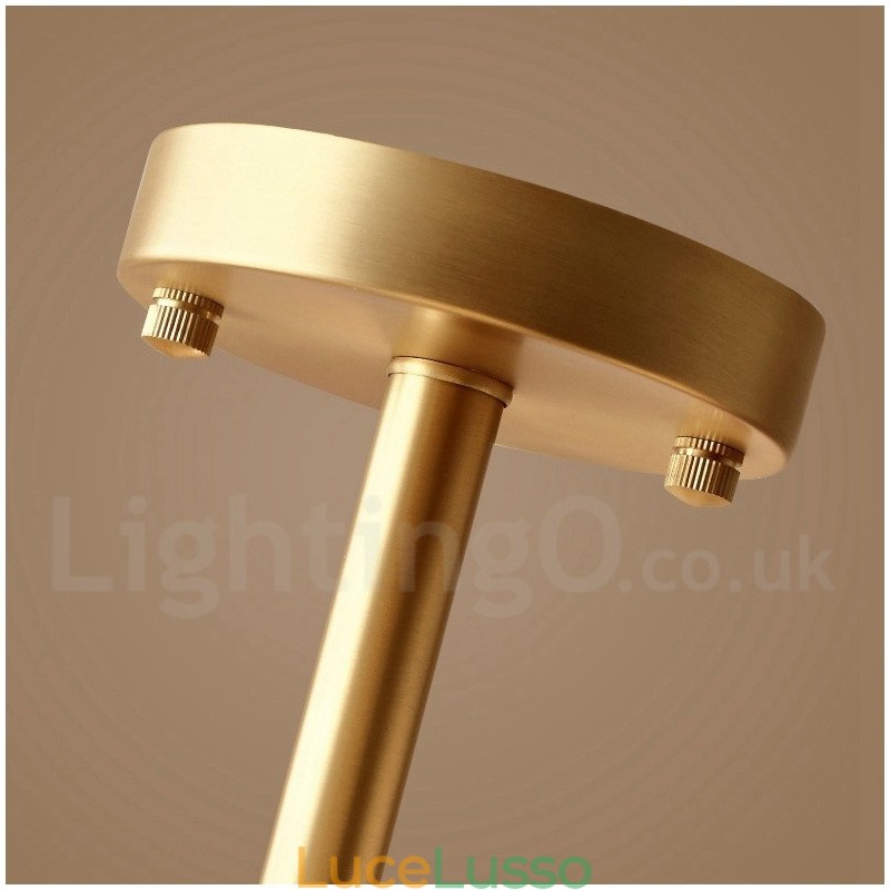Lampada da soffitto a filo in ottone puro, moderna, contemporanea, semplice, rustica, retrò, vintage, con paralumi in vetro, 4 luci