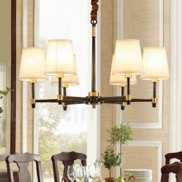 Lampadario a sospensione in ottone puro, grande, rustico, retrò, vintage, lussuoso, con paralumi in tessuto
