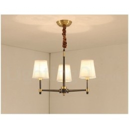 Lampadario a sospensione in ottone puro, grande, rustico, retrò, vintage, lussuoso, con paralumi in tessuto