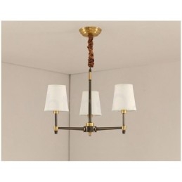 Lampadario a sospensione in ottone puro, grande, rustico, retrò, vintage, lussuoso, con paralumi in tessuto