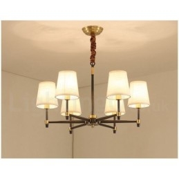 Lampadario a sospensione in ottone puro, grande, rustico, retrò, vintage, lussuoso, con paralumi in tessuto