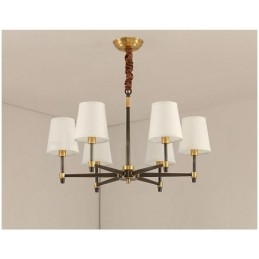 Lampadario a sospensione in ottone puro, grande, rustico, retrò, vintage, lussuoso, con paralumi in tessuto