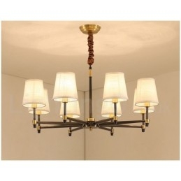 Lampadario a sospensione in ottone puro, grande, rustico, retrò, vintage, lussuoso, con paralumi in tessuto