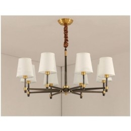 Lampadario a sospensione in ottone puro, grande, rustico, retrò, vintage, lussuoso, con paralumi in tessuto