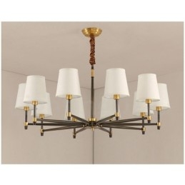 Lampadario a sospensione in ottone puro, grande, rustico, retrò, vintage, lussuoso, con paralumi in tessuto