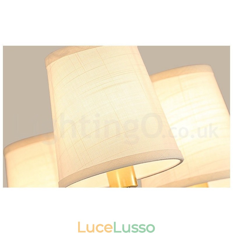 Lampadario a sospensione in ottone puro, grande, rustico, retrò, vintage, lussuoso, con paralumi in tessuto