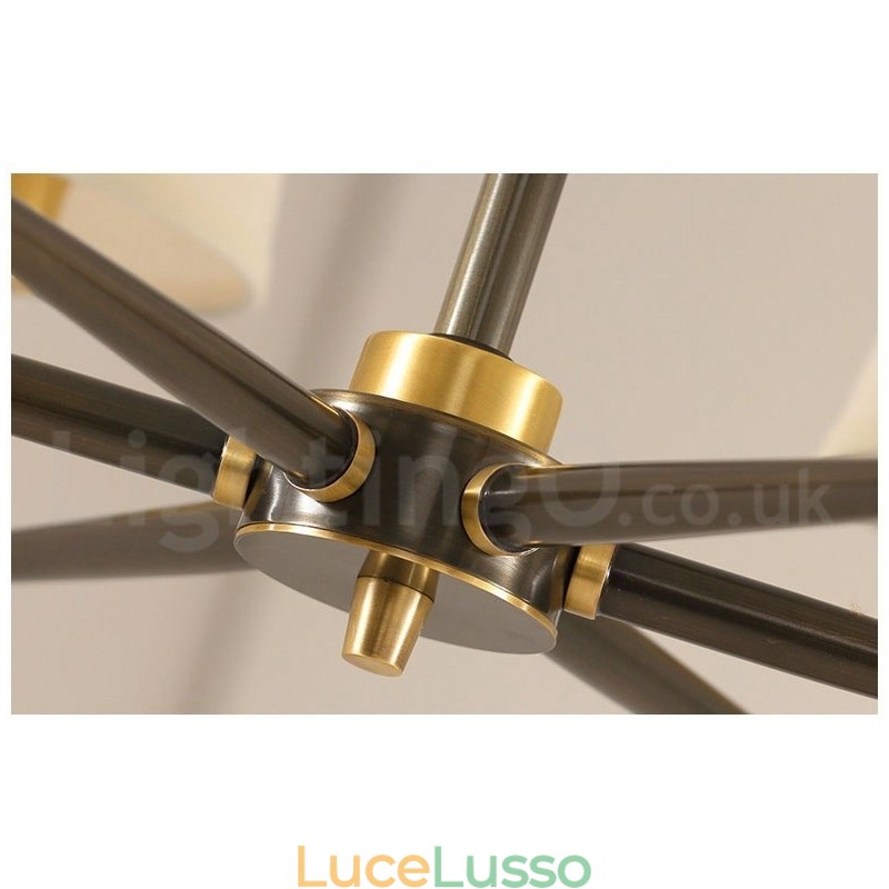 Lampadario a sospensione in ottone puro, grande, rustico, retrò, vintage, lussuoso, con paralumi in tessuto