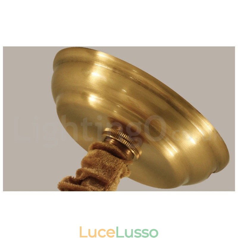 Lampadario a sospensione in ottone puro, grande, rustico, retrò, vintage, lussuoso, con paralumi in tessuto