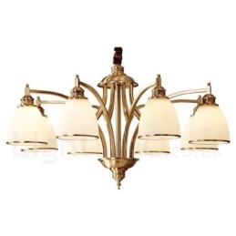 Lampadario a sospensione in ottone puro, grande, rustico, retrò, vintage, con paralumi in vetro
