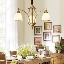 Lampadario a sospensione in ottone puro, grande, rustico, retrò, vintage, con paralumi in vetro