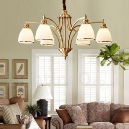 Lampadario a sospensione in ottone puro, grande, rustico, retrò, vintage, con paralumi in vetro
