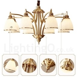 Lampadario a sospensione in ottone puro, grande, rustico, retrò, vintage, con paralumi in vetro