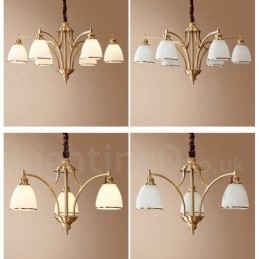Lampadario a sospensione in ottone puro, grande, rustico, retrò, vintage, con paralumi in vetro