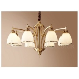 Lampadario a sospensione in ottone puro, grande, rustico, retrò, vintage, con paralumi in vetro