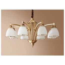 Lampadario a sospensione in ottone puro, grande, rustico, retrò, vintage, con paralumi in vetro