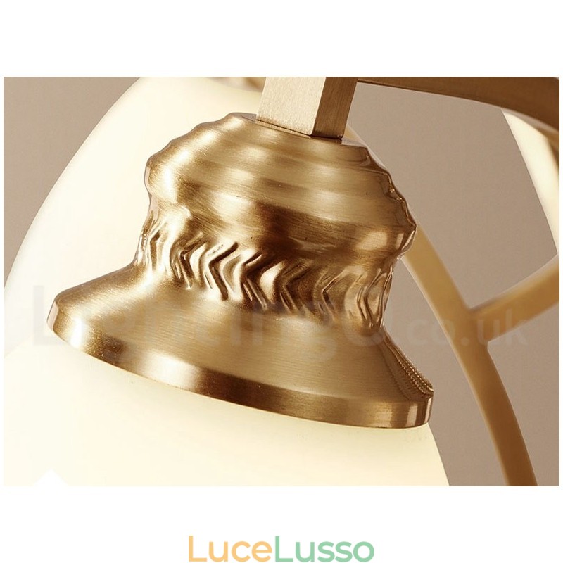 Lampadario a sospensione in ottone puro, grande, rustico, retrò, vintage, con paralumi in vetro