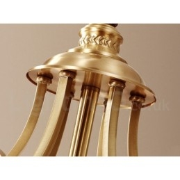 Lampadario a sospensione in ottone puro, grande, rustico, retrò, vintage, con paralumi in vetro