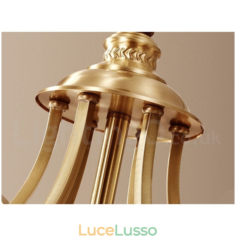 Lampadario a sospensione in ottone puro, grande, rustico, retrò, vintage, con paralumi in vetro