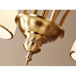 Lampadario a sospensione in ottone puro, grande, rustico, retrò, vintage, con paralumi in vetro