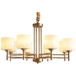Lampadario a sospensione in ottone puro, grande, rustico, retrò, vintage, con paralumi in vetro