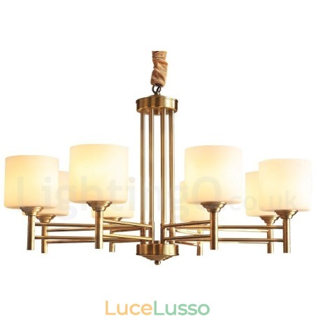 Lampadario a sospensione in ottone puro, grande, rustico, retrò, vintage, con paralumi in vetro Lampadario a sospensione in ottone puro, grande, rustico, retrò, vintage, con paralumi in vetro