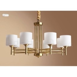 Lampadario a sospensione in ottone puro, grande, rustico, retrò, vintage, con paralumi in vetro