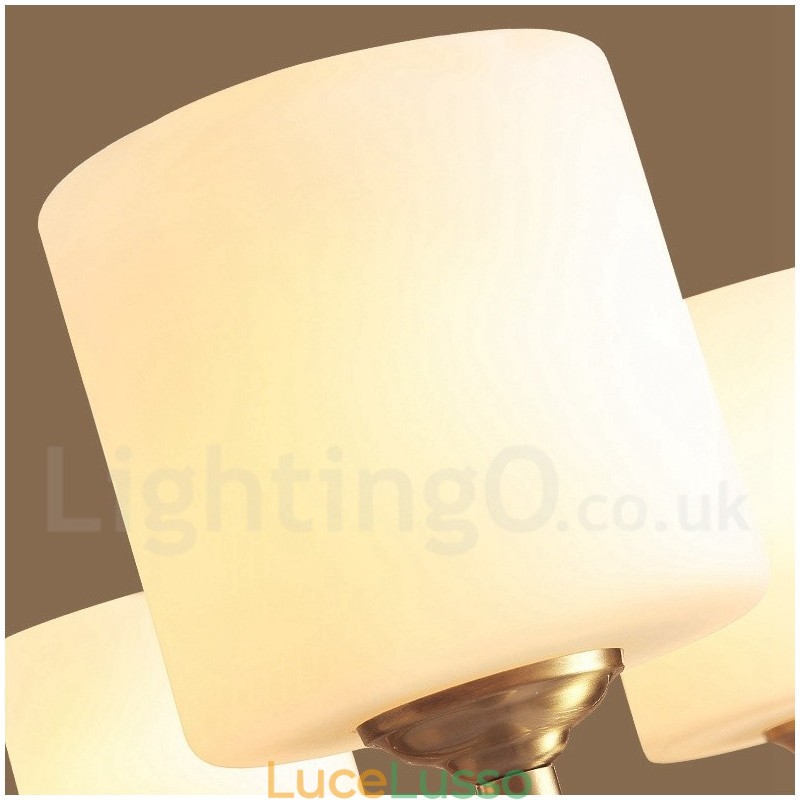 Lampadario a sospensione in ottone puro, grande, rustico, retrò, vintage, con paralumi in vetro