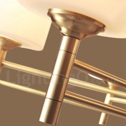 Lampadario a sospensione in ottone puro, grande, rustico, retrò, vintage, con paralumi in vetro