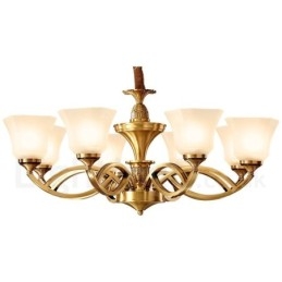 Lampadario a sospensione in ottone puro, grande, rustico, retrò, vintage, con paralumi in vetro