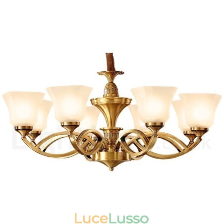 Lampadario a sospensione in ottone puro, grande, rustico, retrò, vintage, con paralumi in vetro Lampadario a sospensione in ottone puro, grande, rustico, retrò, vintage, con paralumi in vetro