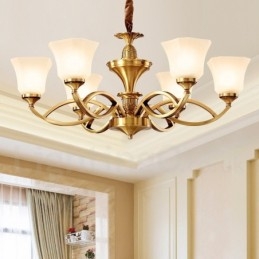 Lampadario a sospensione in ottone puro, grande, rustico, retrò, vintage, con paralumi in vetro