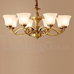 Lampadario a sospensione in ottone puro, grande, rustico, retrò, vintage, con paralumi in vetro