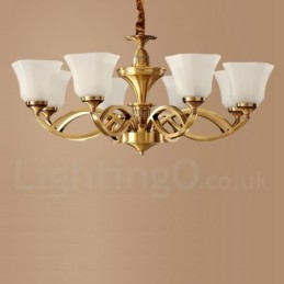 Lampadario a sospensione in ottone puro, grande, rustico, retrò, vintage, con paralumi in vetro