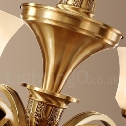 Lampadario a sospensione in ottone puro, grande, rustico, retrò, vintage, con paralumi in vetro