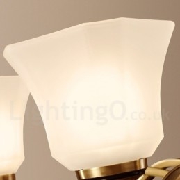 Lampadario a sospensione in ottone puro, grande, rustico, retrò, vintage, con paralumi in vetro