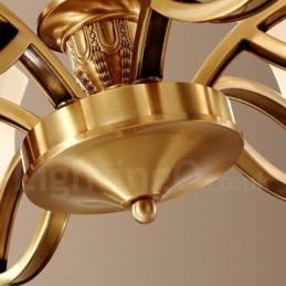 Lampadario a sospensione in ottone puro, grande, rustico, retrò, vintage, con paralumi in vetro