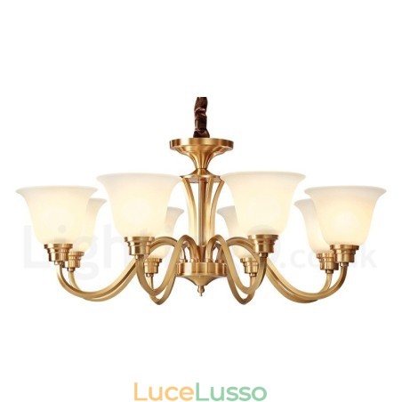 Lampadario a sospensione in ottone massiccio rustico retrò vintage di grande lusso in ottone puro con paralumi in vetro Lampadario a sospensione in ottone massiccio rustico retrò vintage di grande lusso in ottone puro con paralumi in vetro