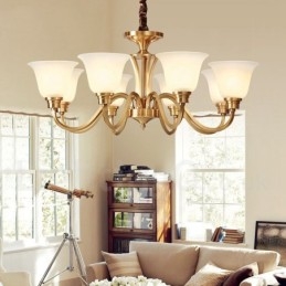 Lampadario a sospensione in ottone massiccio rustico retrò vintage di grande lusso in ottone puro con paralumi in vetro