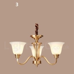 Lampadario a sospensione in ottone massiccio rustico retrò vintage di grande lusso in ottone puro con paralumi in vetro