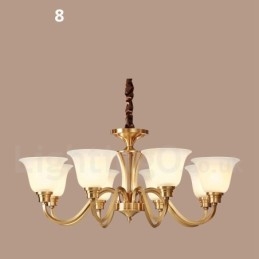 Lampadario a sospensione in ottone massiccio rustico retrò vintage di grande lusso in ottone puro con paralumi in vetro