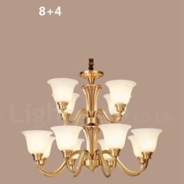 Lampadario a sospensione in ottone massiccio rustico retrò vintage di grande lusso in ottone puro con paralumi in vetro