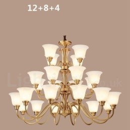 Lampadario a sospensione in ottone massiccio rustico retrò vintage di grande lusso in ottone puro con paralumi in vetro