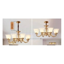 Lampadario a sospensione in ottone massiccio rustico retrò vintage di grande lusso in ottone puro con paralumi in vetro