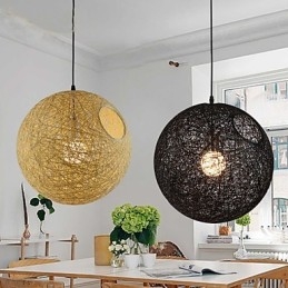 Lampada moderna semplice e rustica in rattan, lampadario a sfera in canapa
