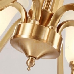 Lampadario a sospensione in ottone massiccio rustico retrò vintage di grande lusso in ottone puro con paralumi in vetro
