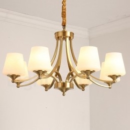 Lampadario a sospensione in ottone puro, grande, rustico, retrò, vintage, con paralumi in vetro