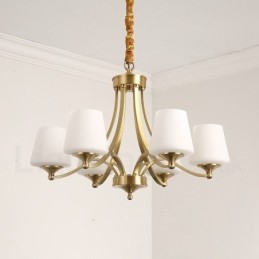 Lampadario a sospensione in ottone puro, grande, rustico, retrò, vintage, con paralumi in vetro