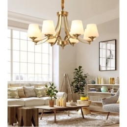 Lampadario a sospensione in ottone puro, grande, rustico, retrò, vintage, con paralumi in vetro