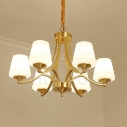 Lampadario a sospensione in ottone puro, grande, rustico, retrò, vintage, con paralumi in vetro